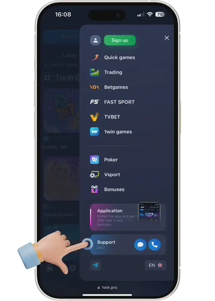 1win mobile app online support Pakistan