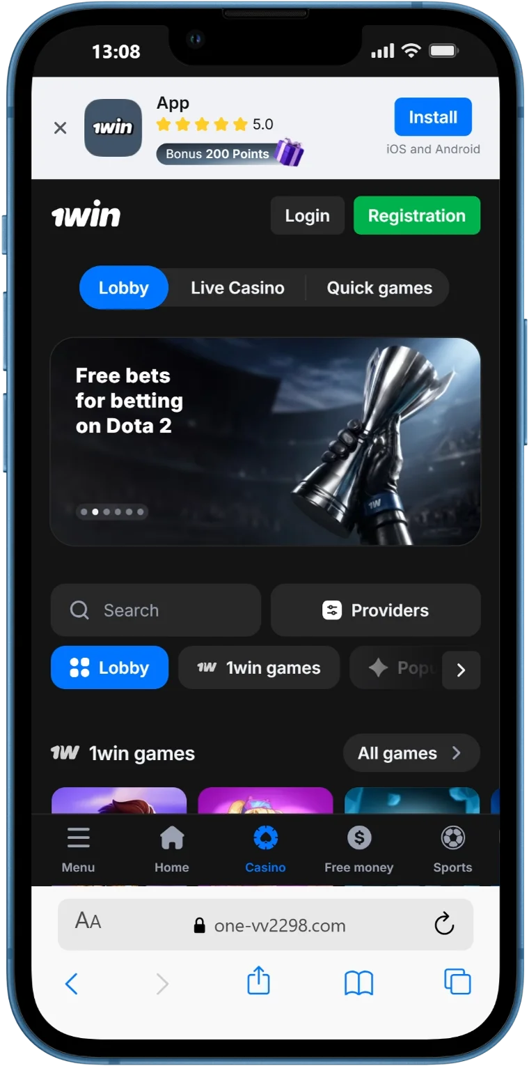 1win mobile app screenshot 1