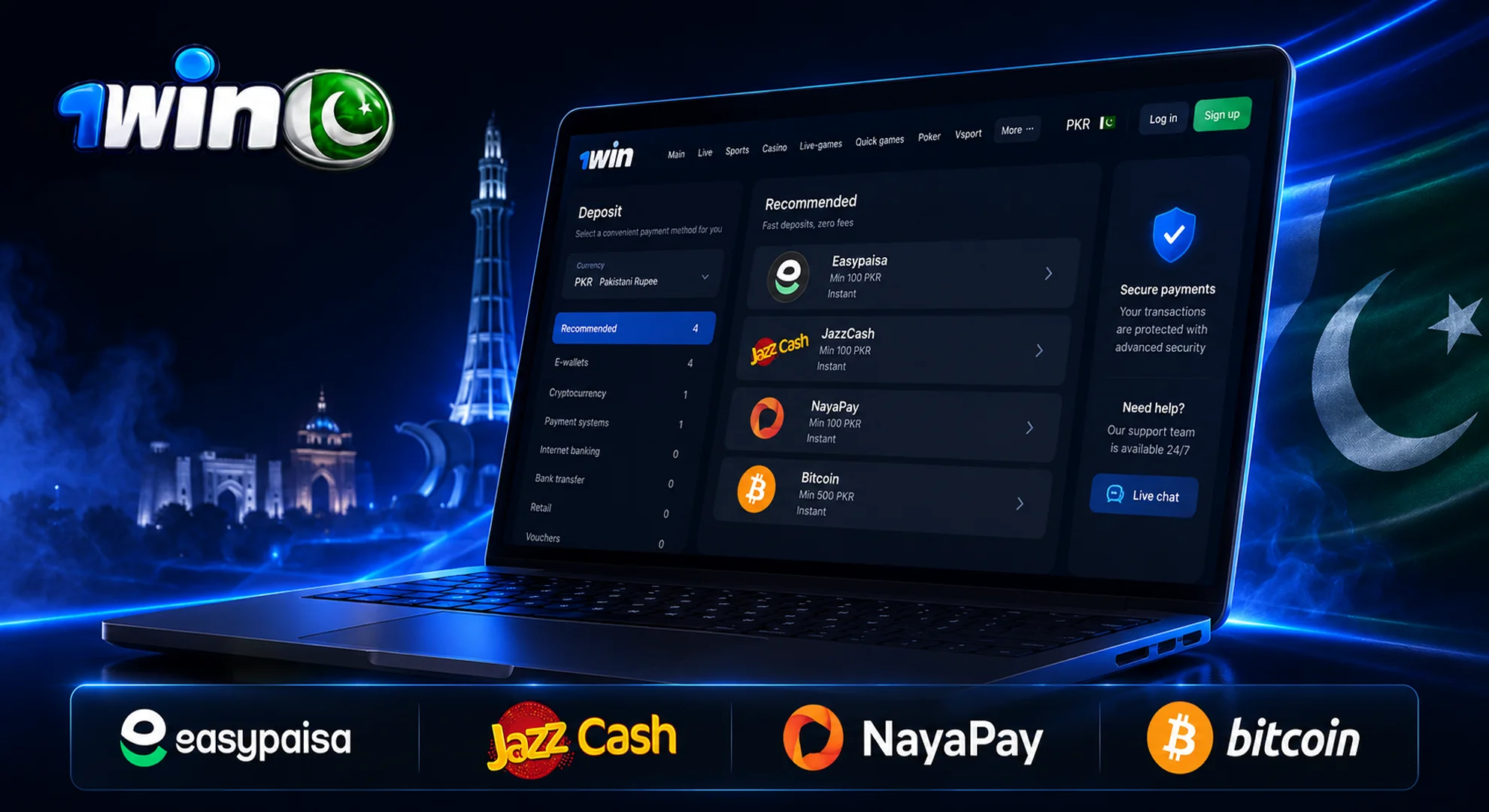 available payment options at 1win bookmaker