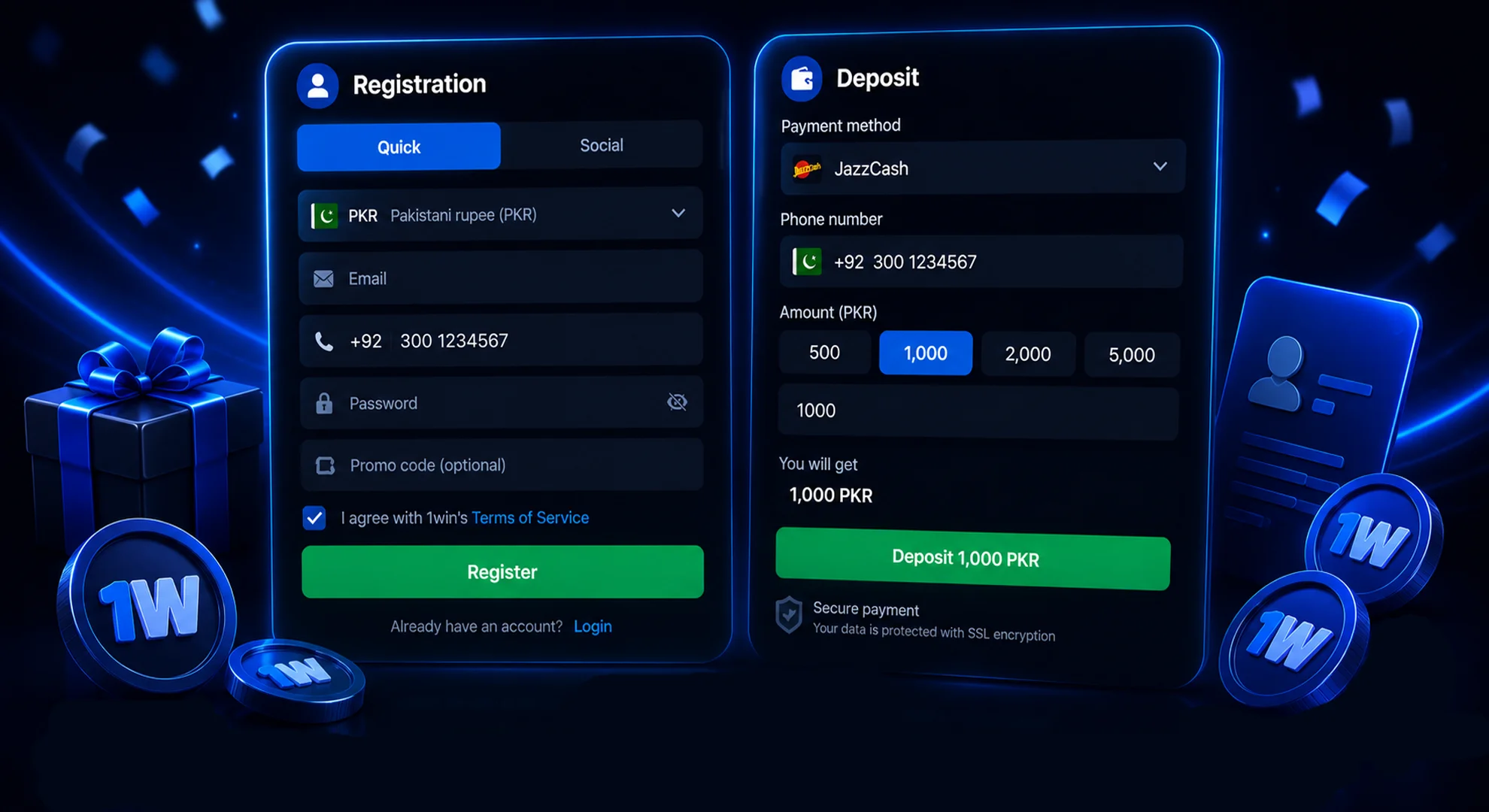 open the registration or deposit form