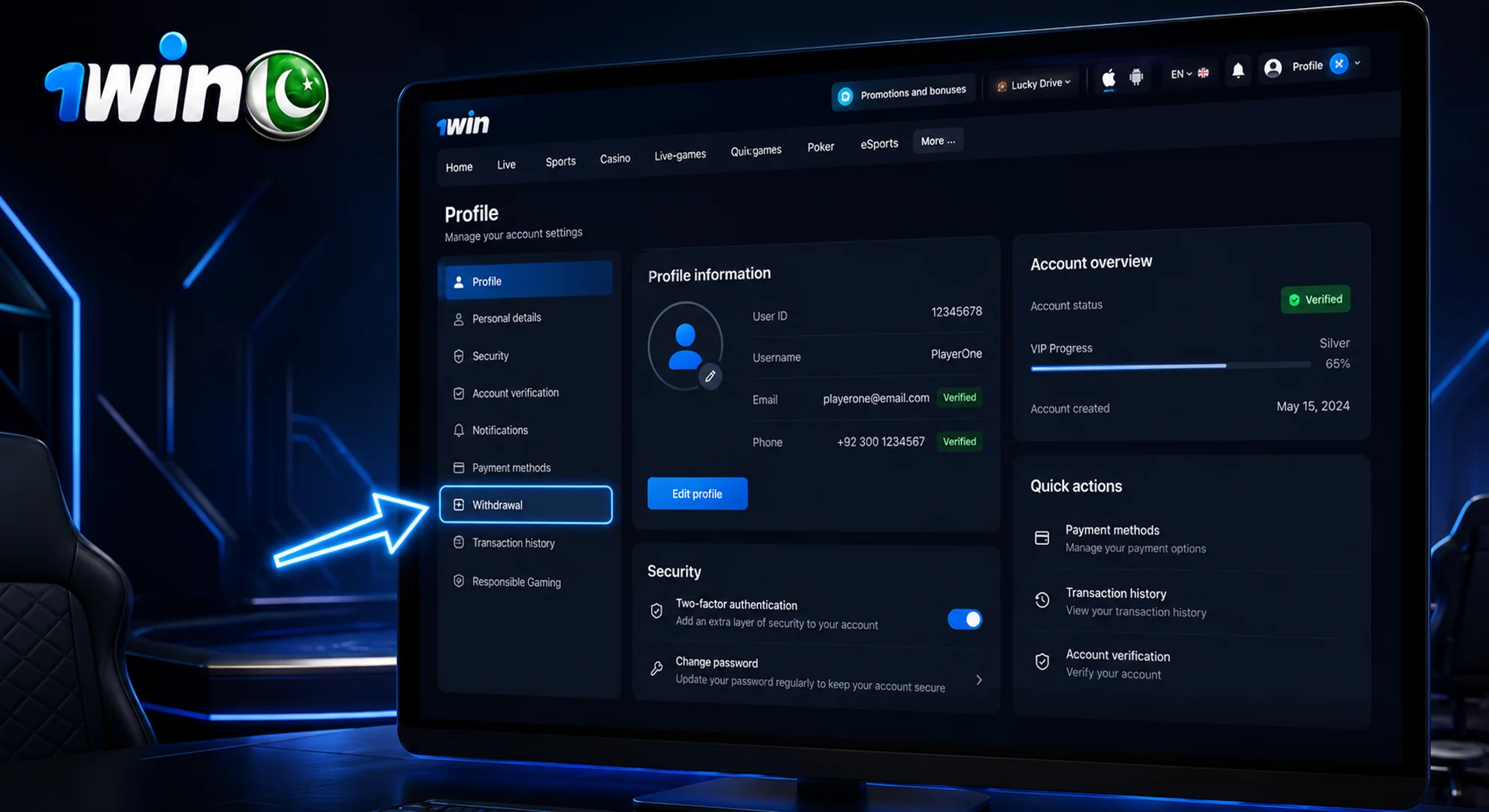 select the withdrawal option